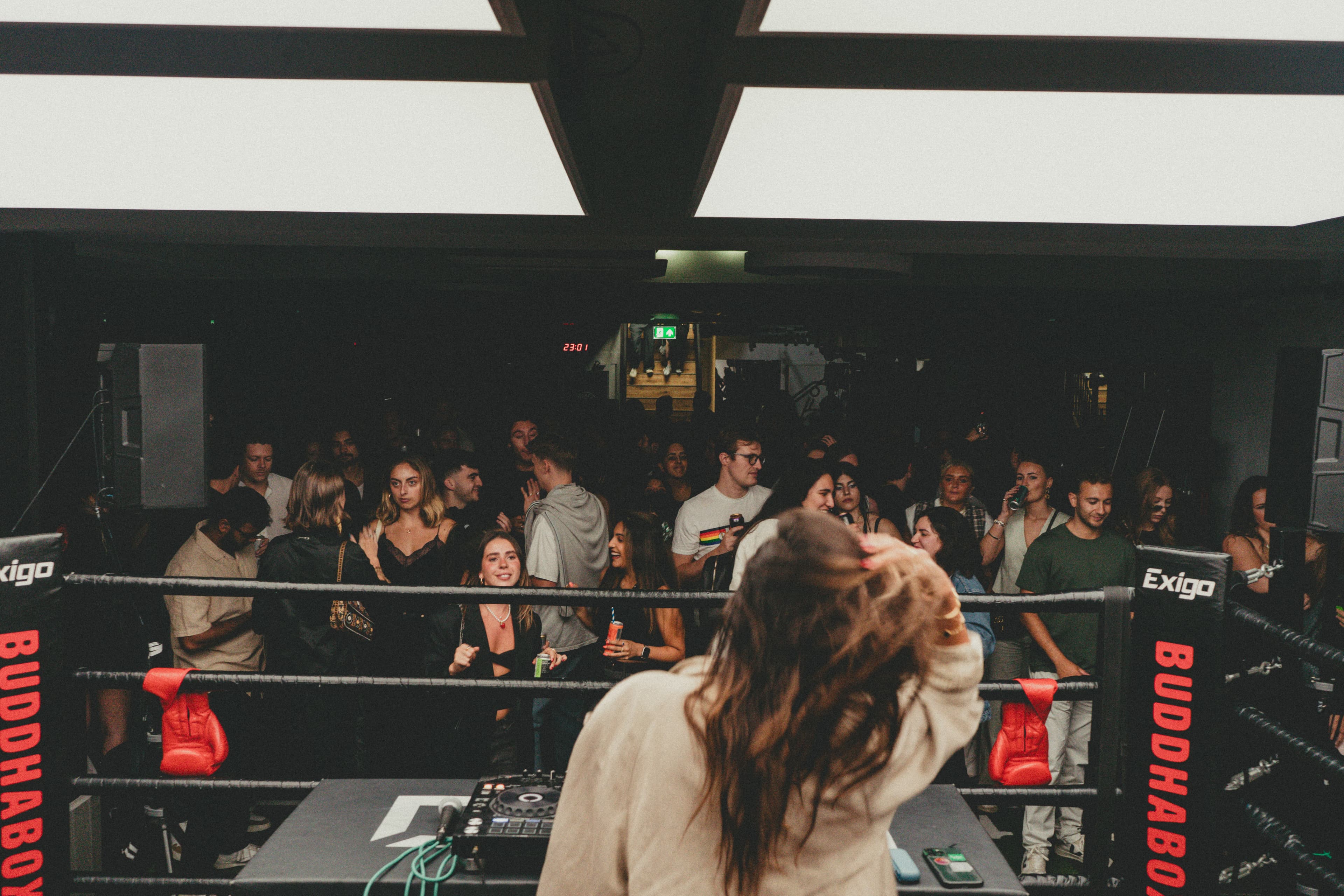 DJ set inside the BuddhaBox ring, packed crowd